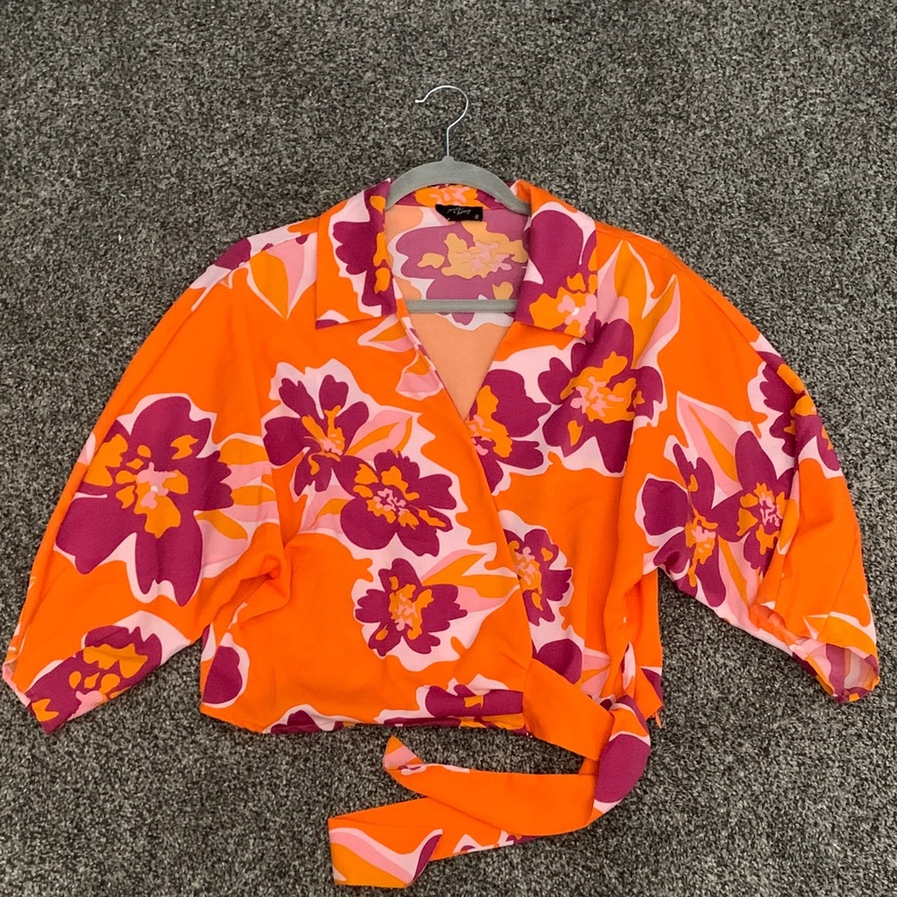 Floral Orange Wrap Blouse